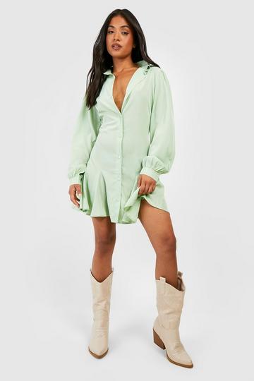 Petite Godet Hem Shirt Dress sage