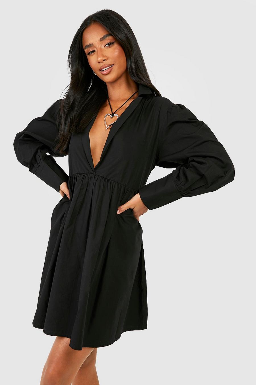 Petite - Robe droite en coton, Black image number 1