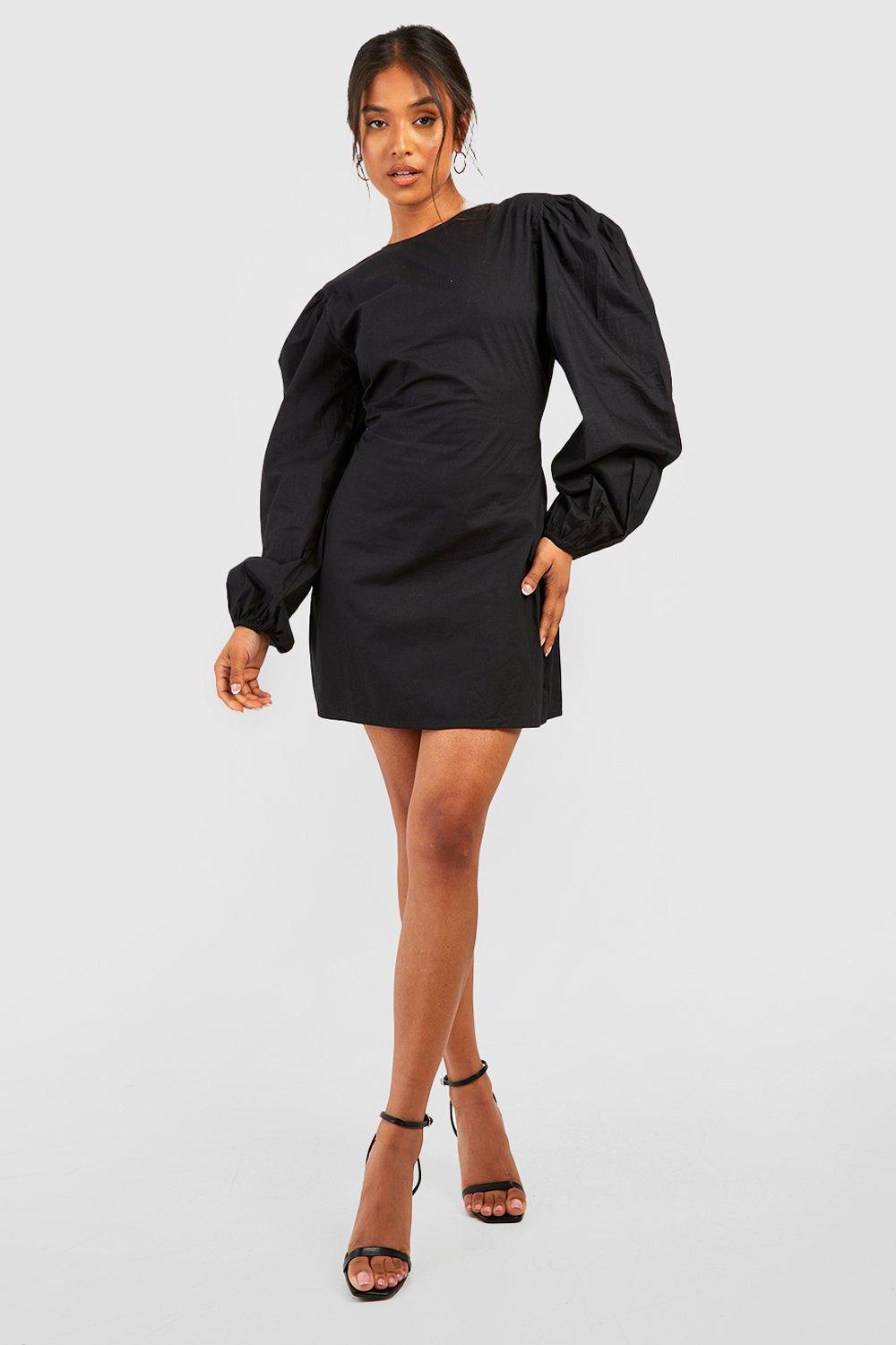 Petite Cotton Puff Sleeve Backless Dress | boohoo