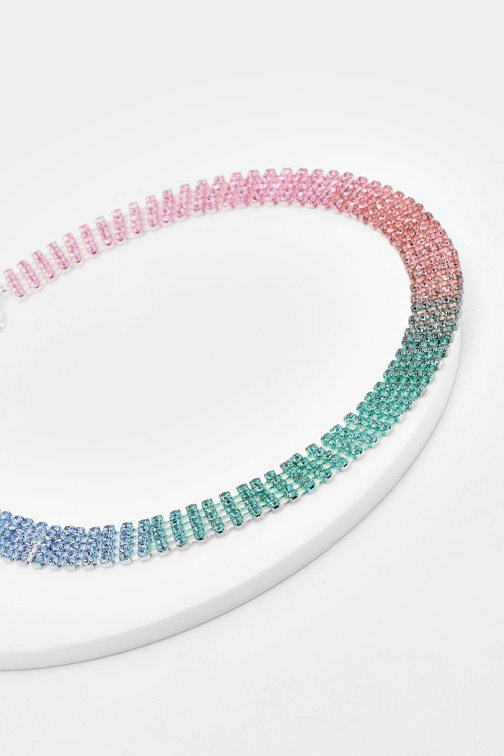 Rainbow rhinestone choker deals