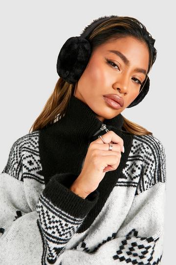 Black Faux Suede Fluffy Earmuff