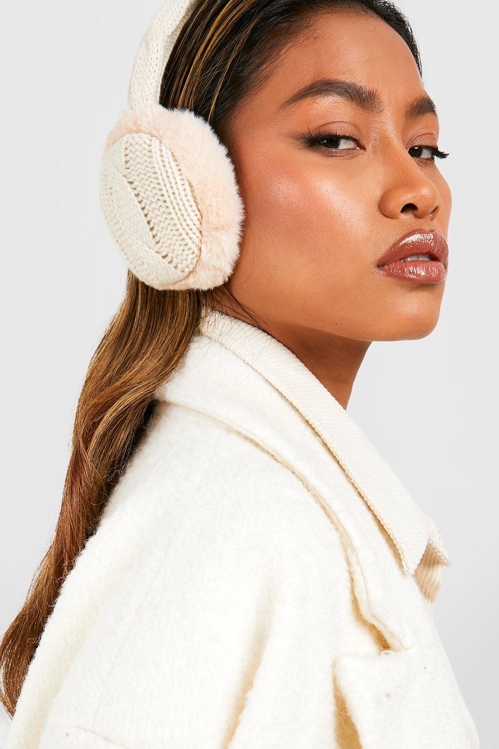 Ear Muffin Cable Knit Faux Fur Lined Earmuffs