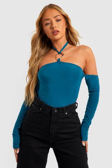 Teal Green Trim Detail Slinky Bodysuit