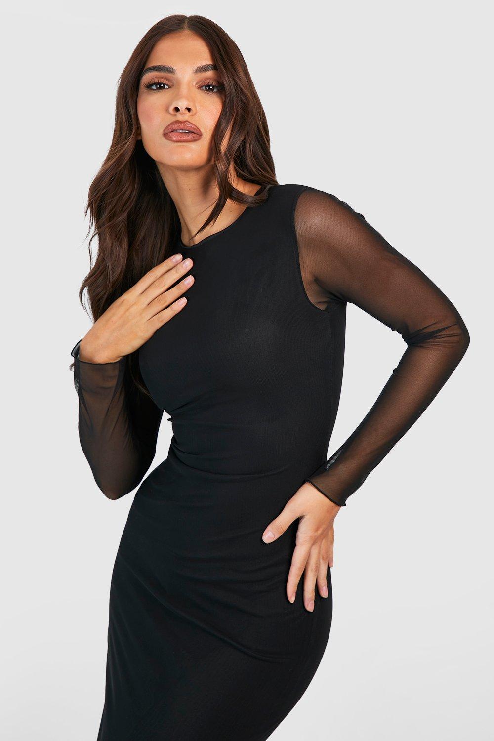 Mesh black 2025 long sleeve dress