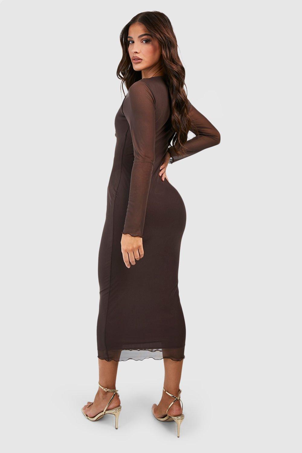 Mesh Long Sleeve Midaxi Dress boohoo