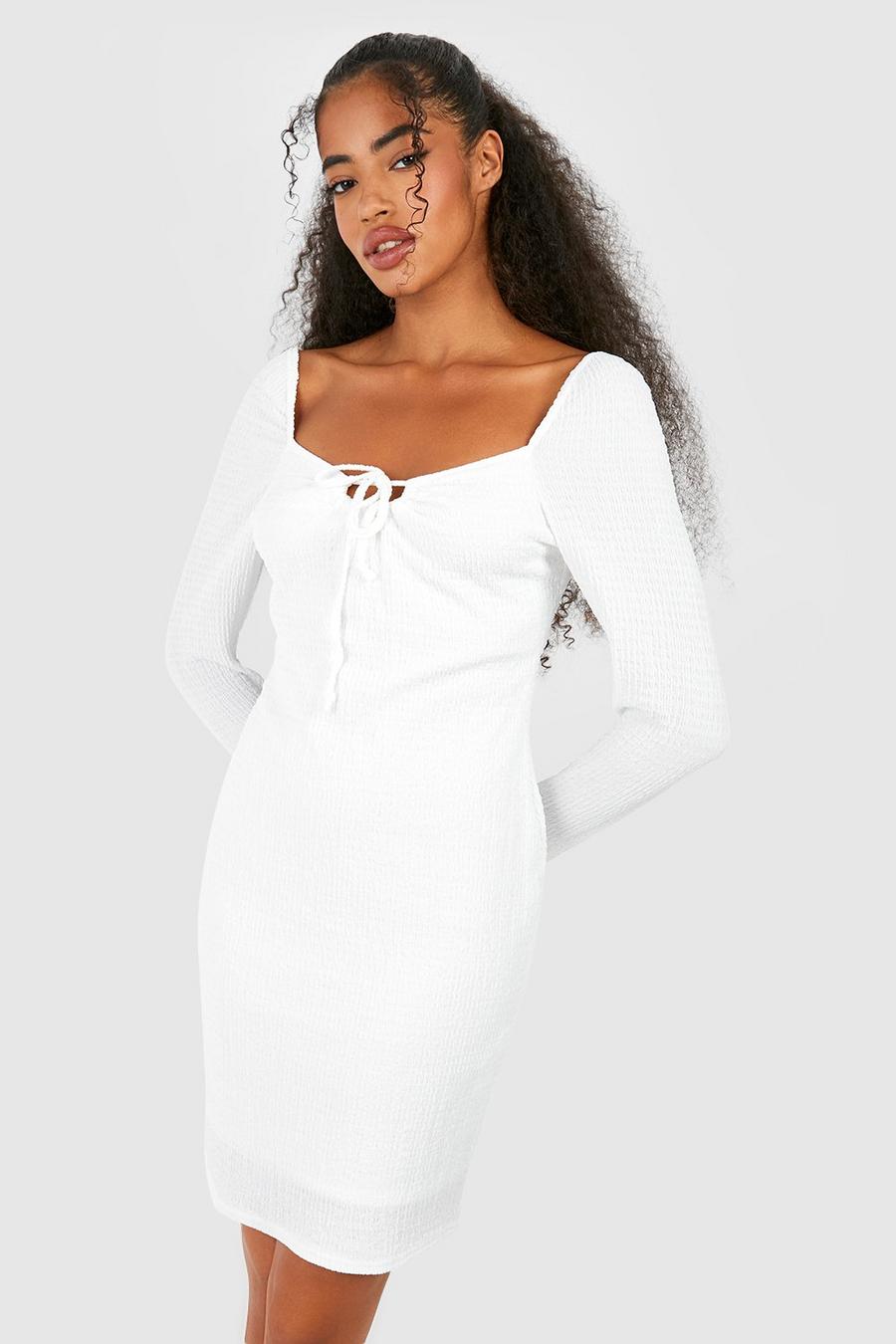 Ivory white Textured Tie Bust Mini Dress