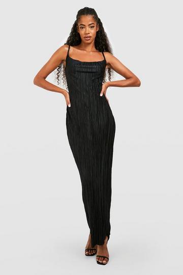 Plisse Strappy Maxi Dress black