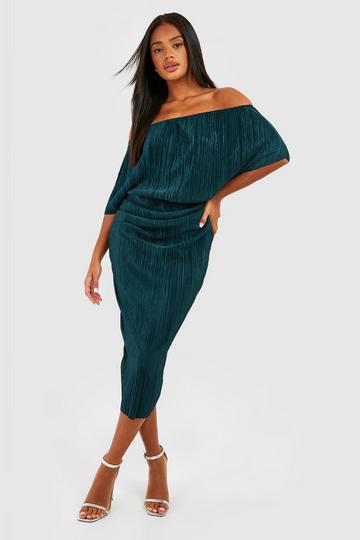 Plisse Off The Shoulder Midi Dress emerald