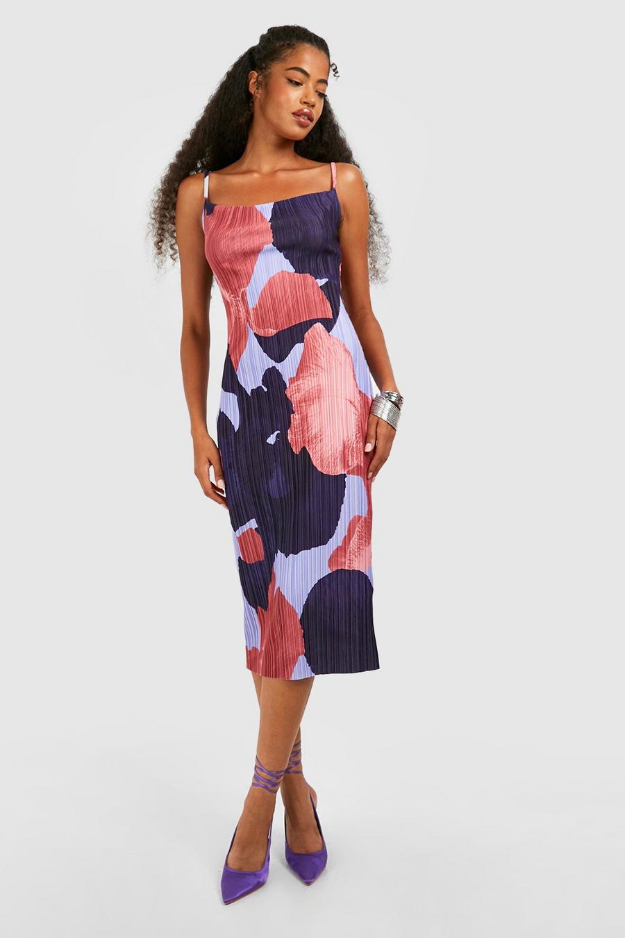 Women's Abstract Plisse Strappy Midi Dress | Boohoo UK