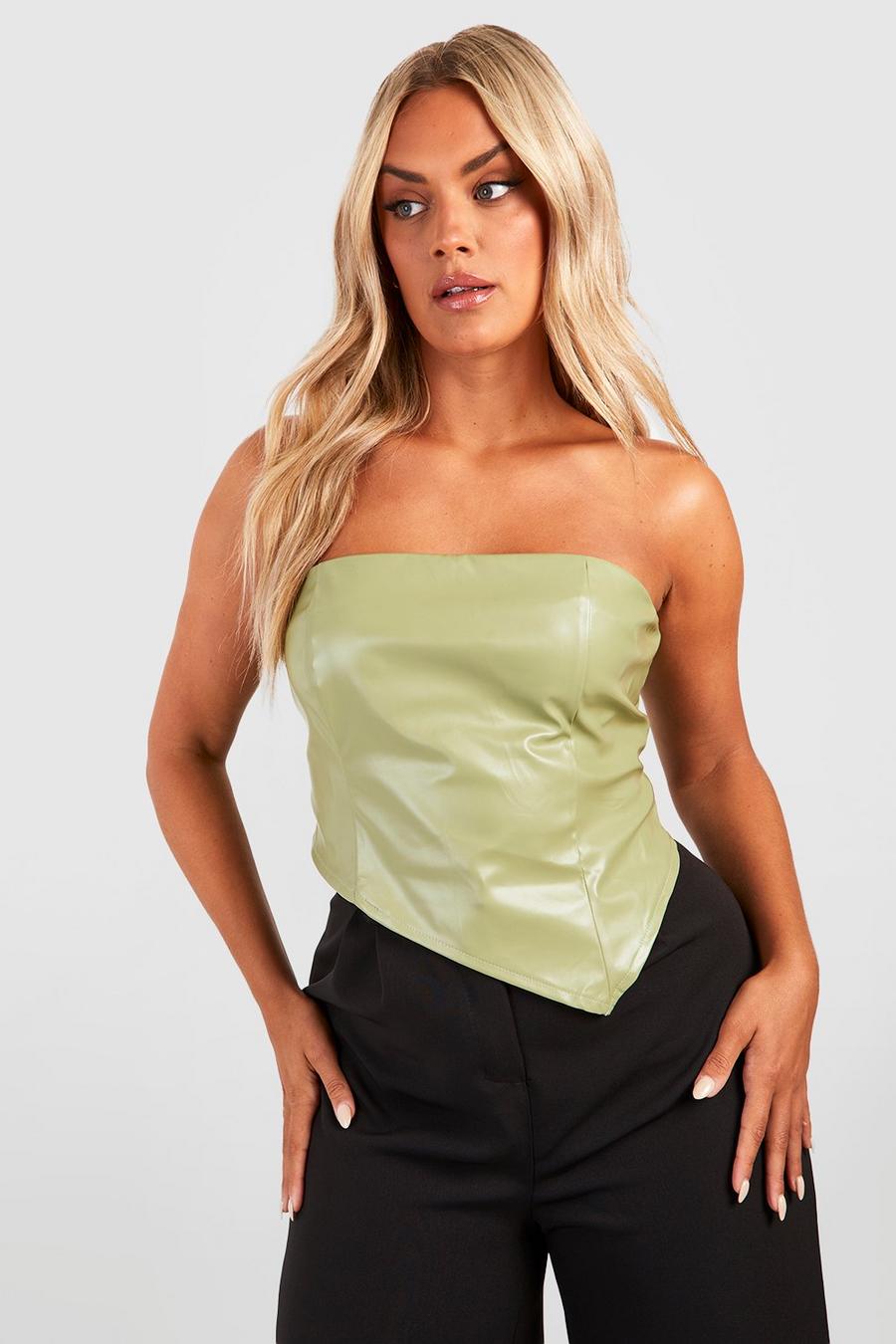Top Plus Size asimmetrico in PU, Olive image number 1