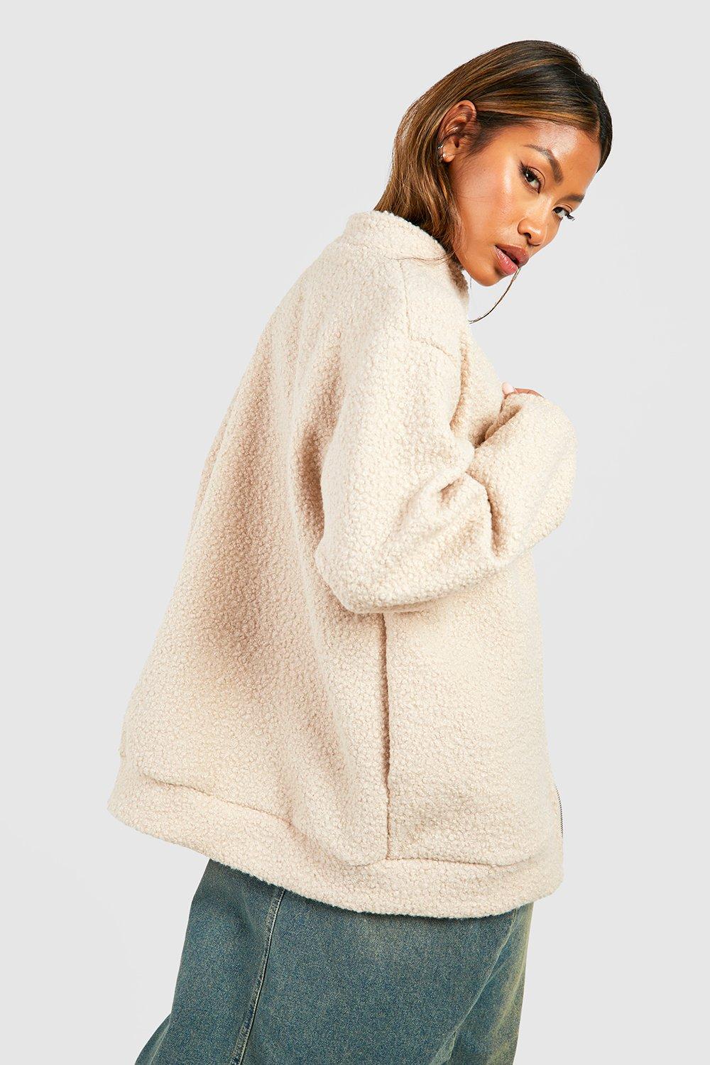 Oversized Boucle Wool Look Bomber Jacket