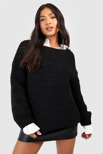 Black Petite Premium Chunky Knit Oversized Sweater