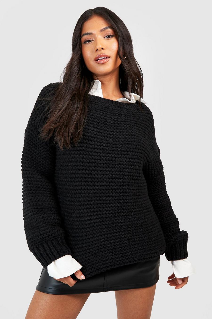 Black Petite Premium Chunky Knit Oversized Jumper image number 1