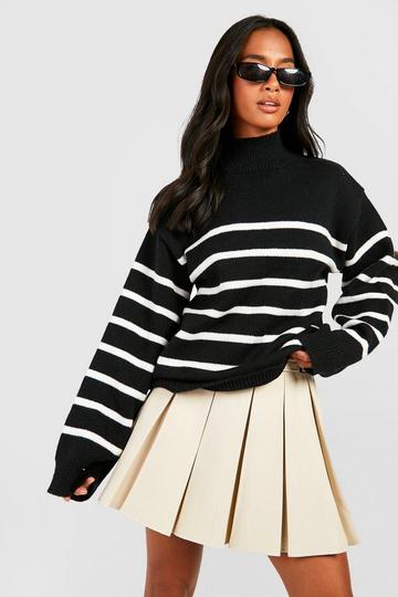 Petite Wide Sleeve Striped Jumper black