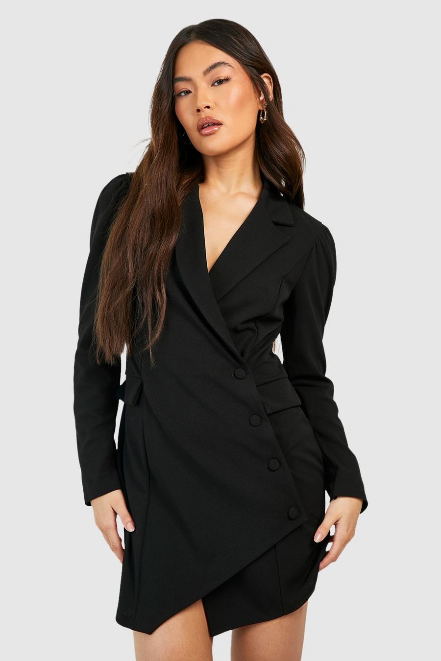 Black Button Down Long Sleeve Blazer Dress