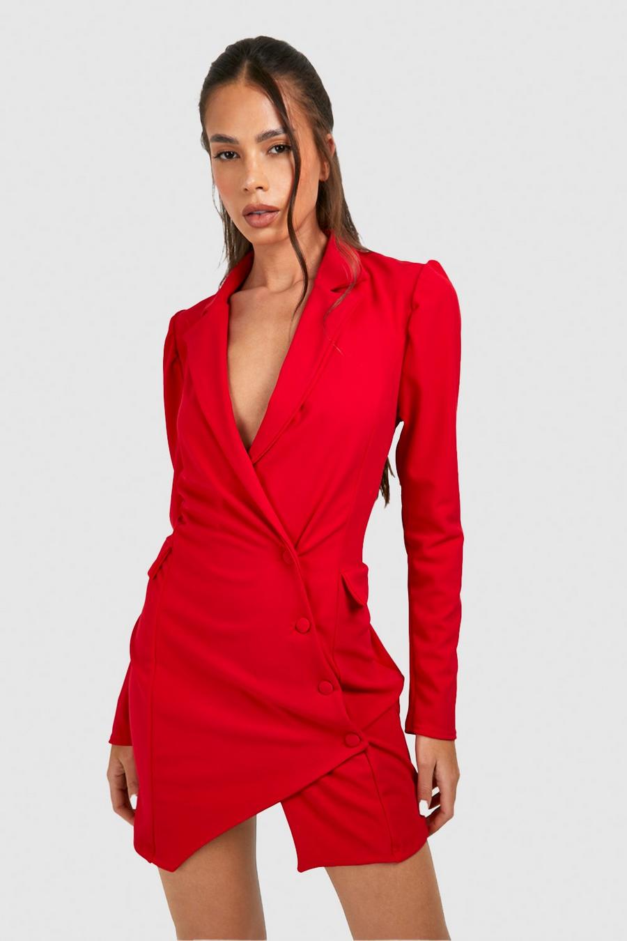Red Button Down Long Sleeve Blazer Dress image number 1