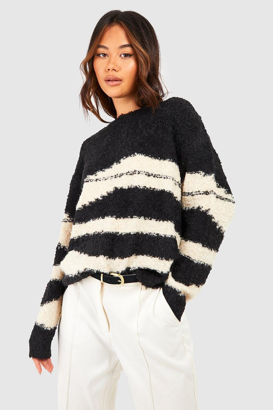 Black Zebra Boucle Oversized Sweater image number 1