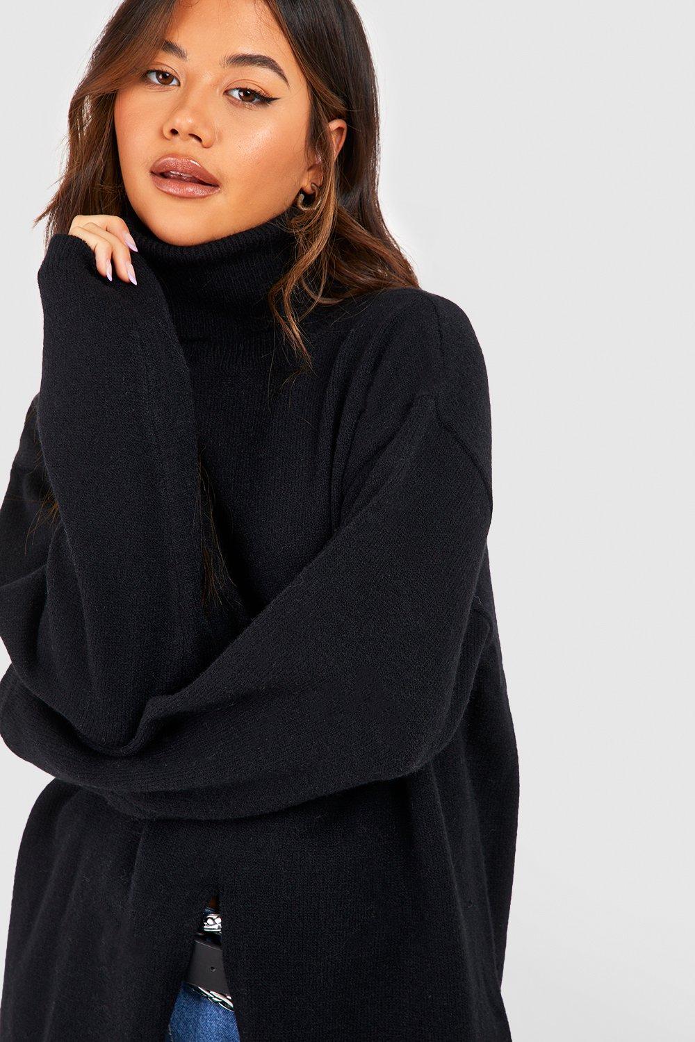 Women's Roll Neck Split Detail Longline Jumper