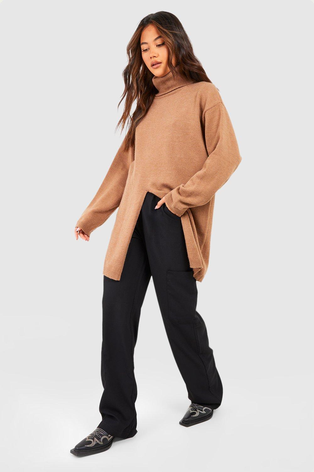 Women's Roll Neck Split Detail Longline Jumper