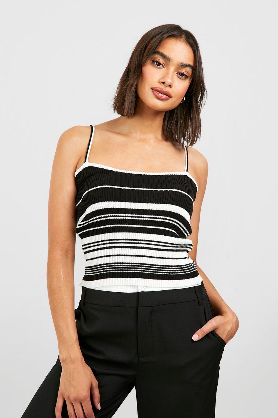 Black Stripe Knitted Tank Top image number 1