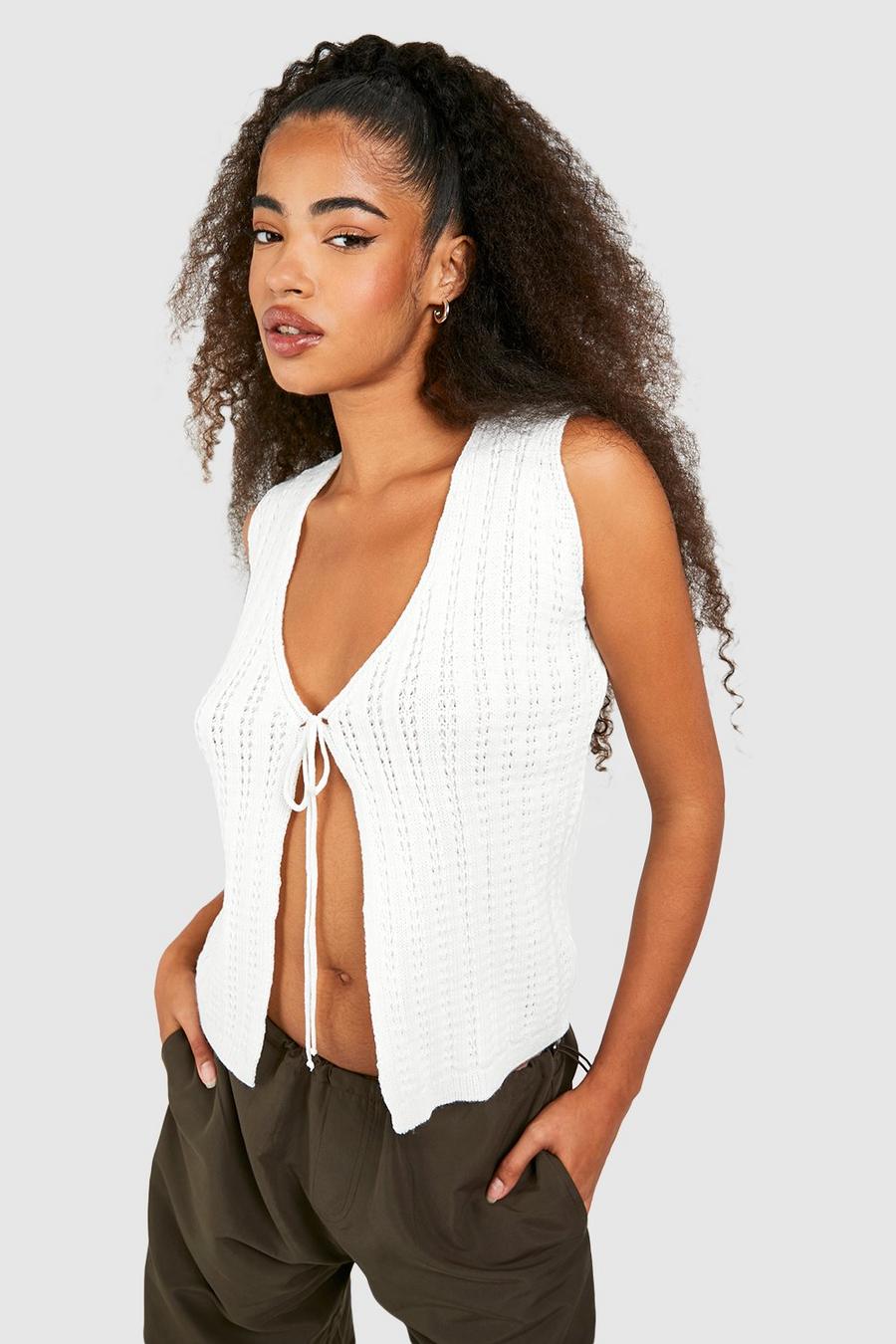 Ivory white Crochet Knitted Vest