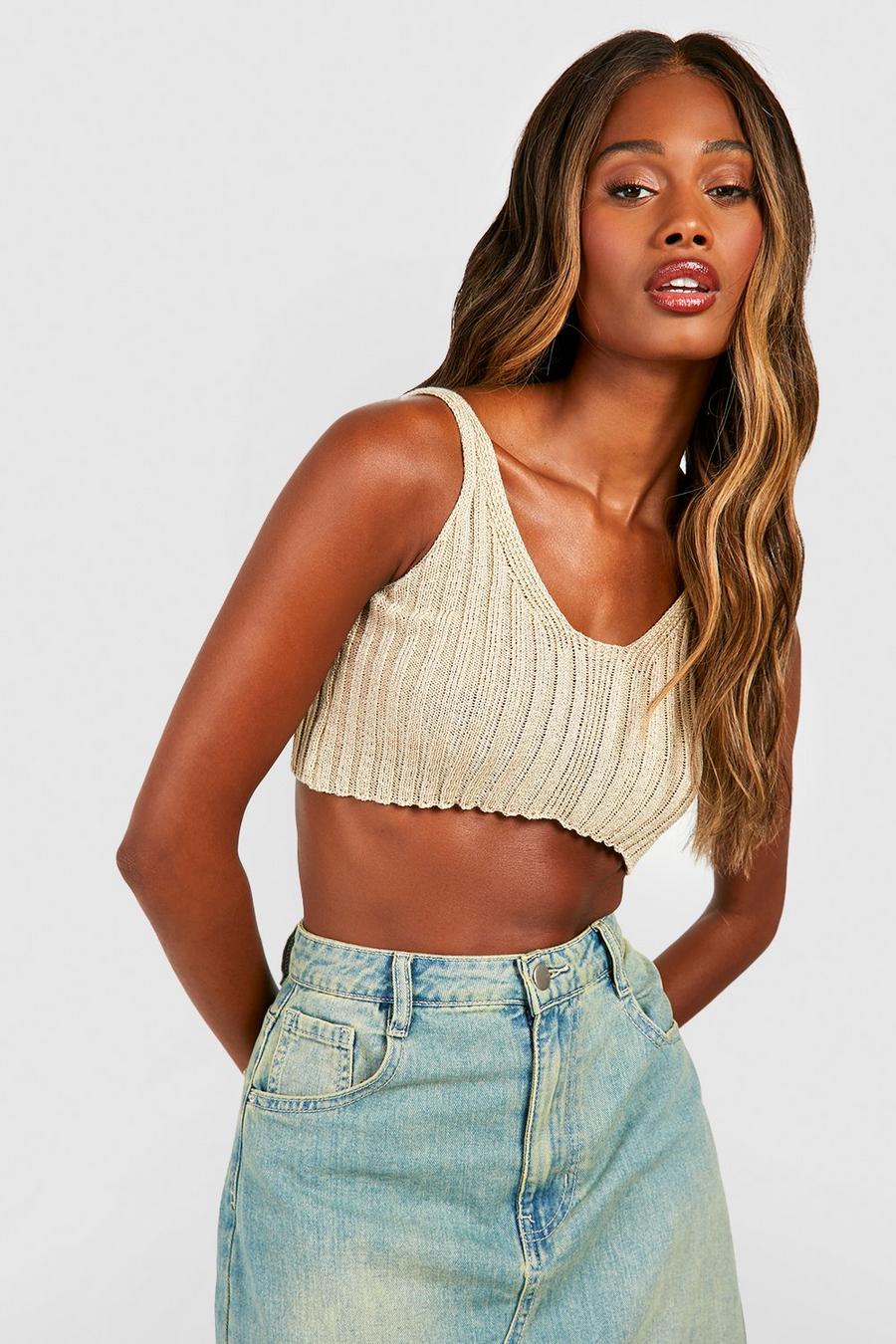 Stone Lightweight Rib Cropped Bralette image number 1