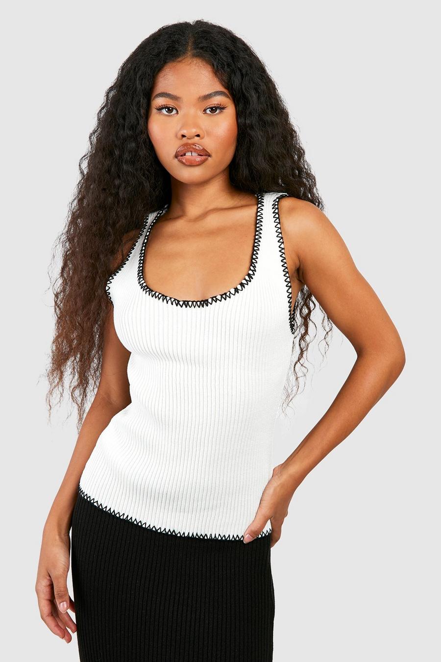 Ivory Blanket Stitch Rib Knitted Tank image number 1