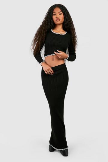 Blanket Stitch Knitted Maxi Skirt black