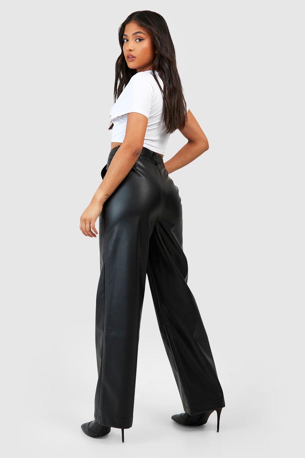 Petite Faux Leather Relaxed Fit Straight Leg Pants