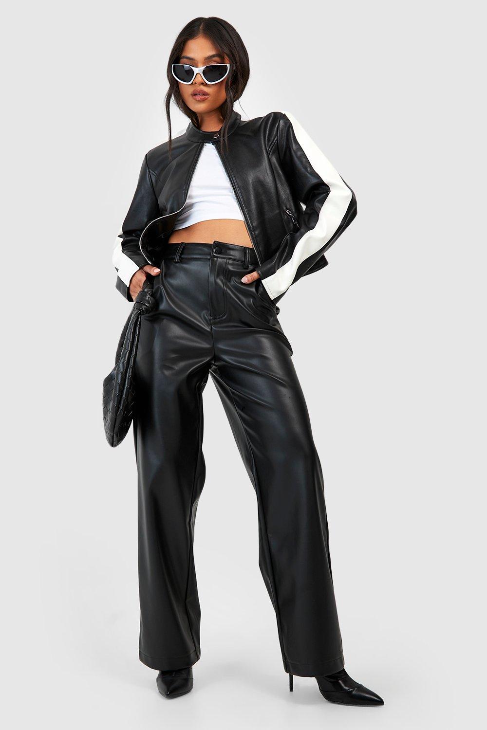 Petite Faux Leather Relaxed Fit Straight Leg Pants