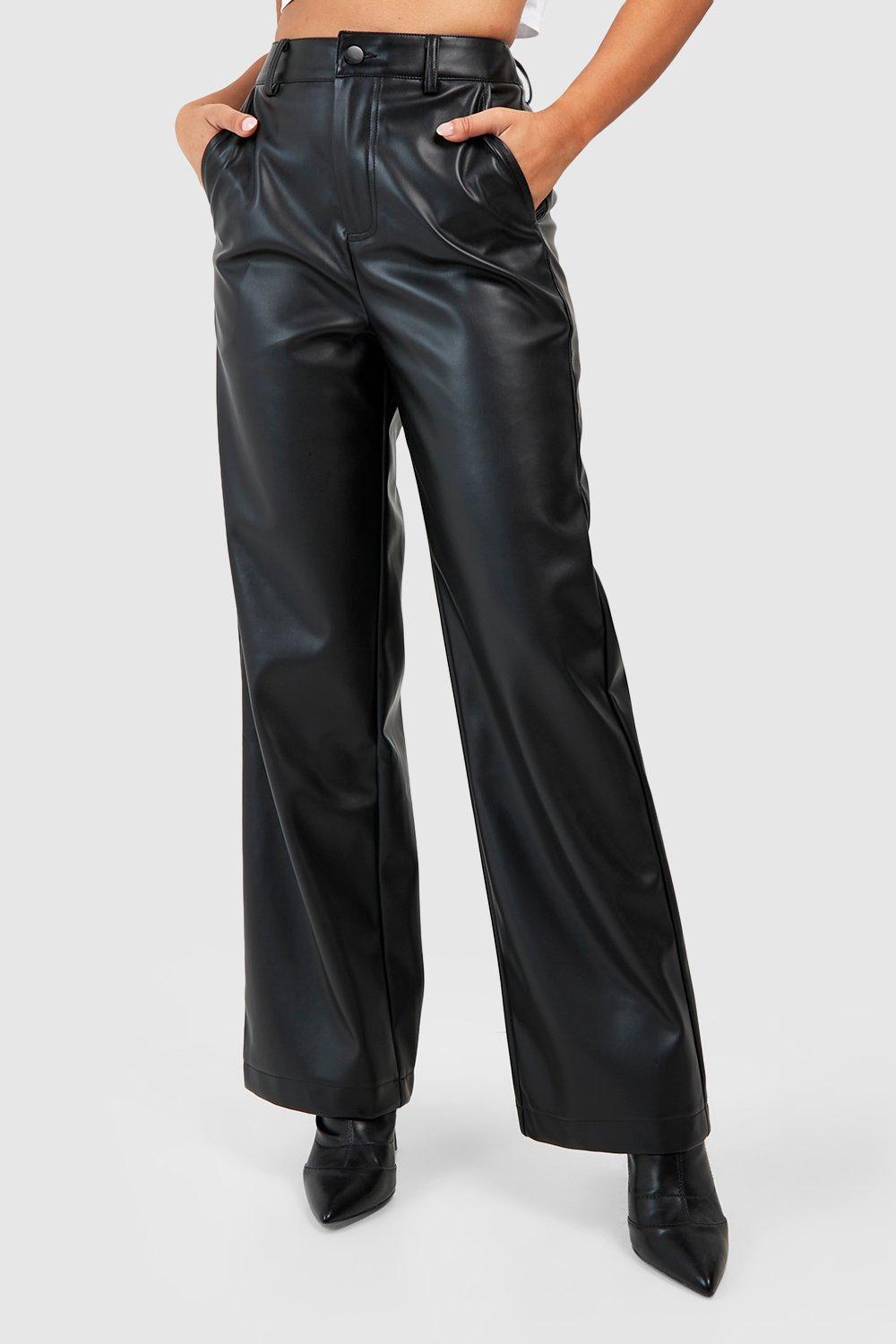 Women's Petite Leather Look Belted Straight Trousers