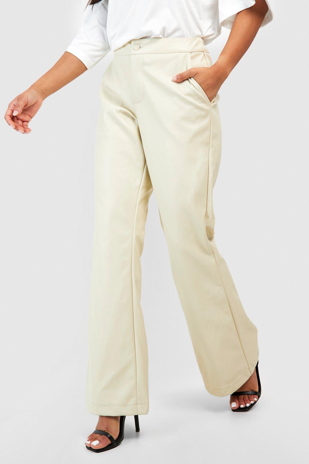 Petite high waisted hot sale leather look trousers