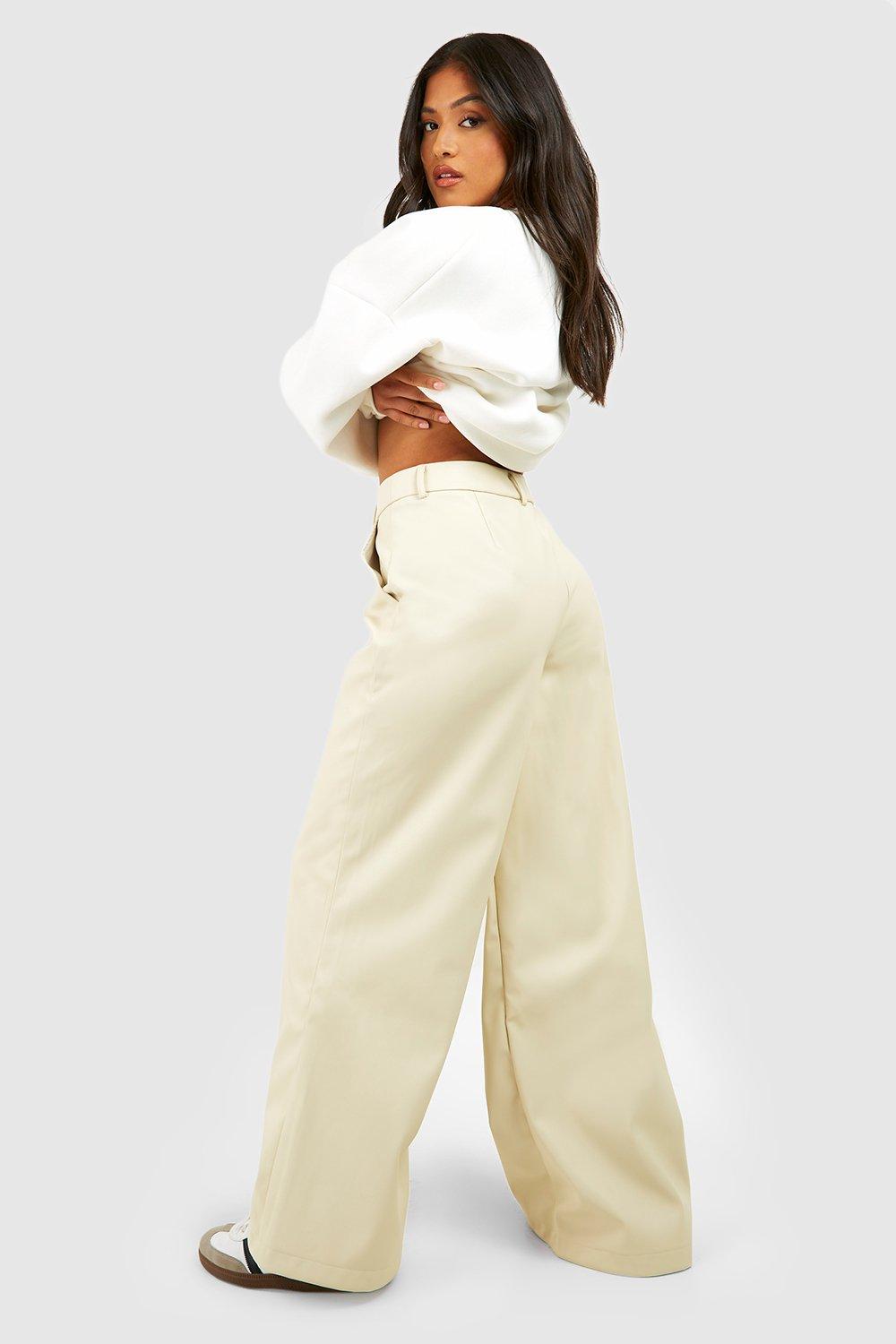 Women's Petite Leather Look Wide Fit Trousers