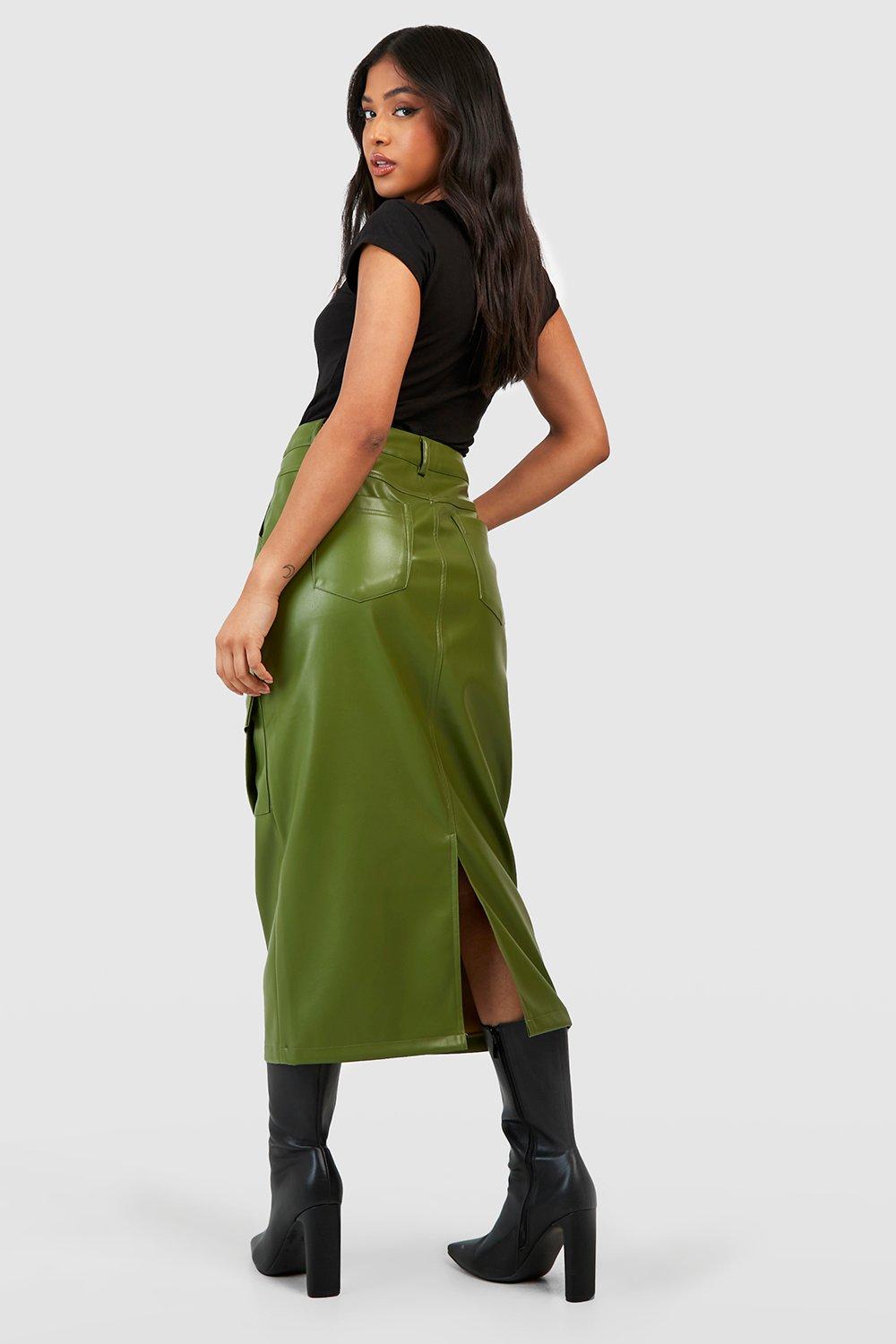 Petite faux leather outlet midi skirt