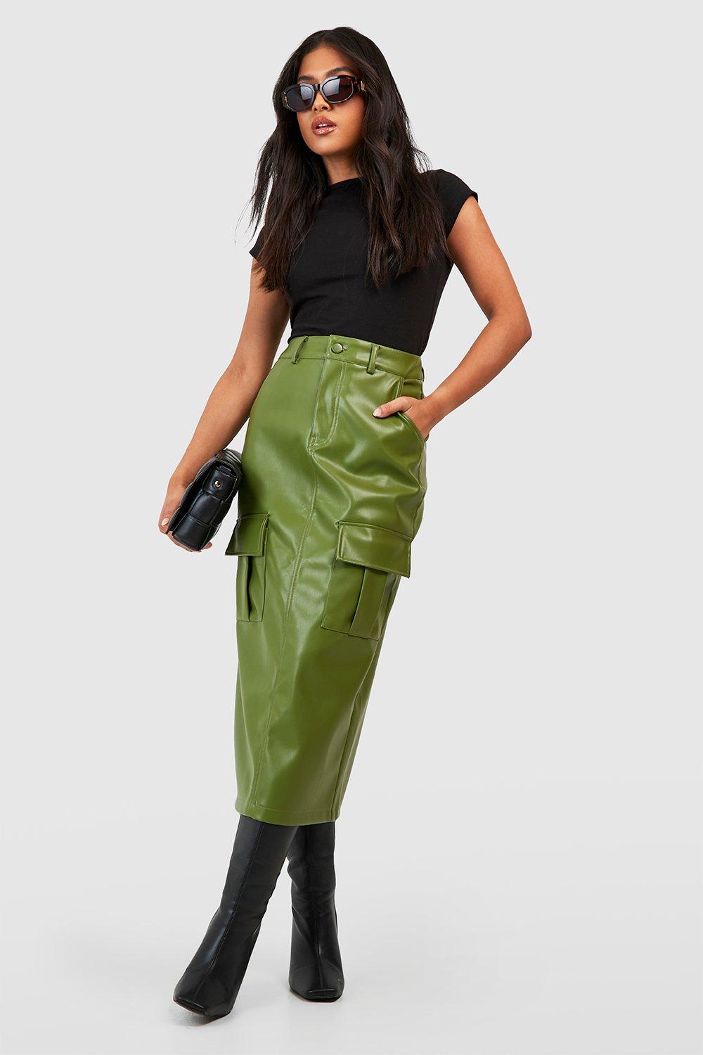 Green leather clearance pencil skirt uk