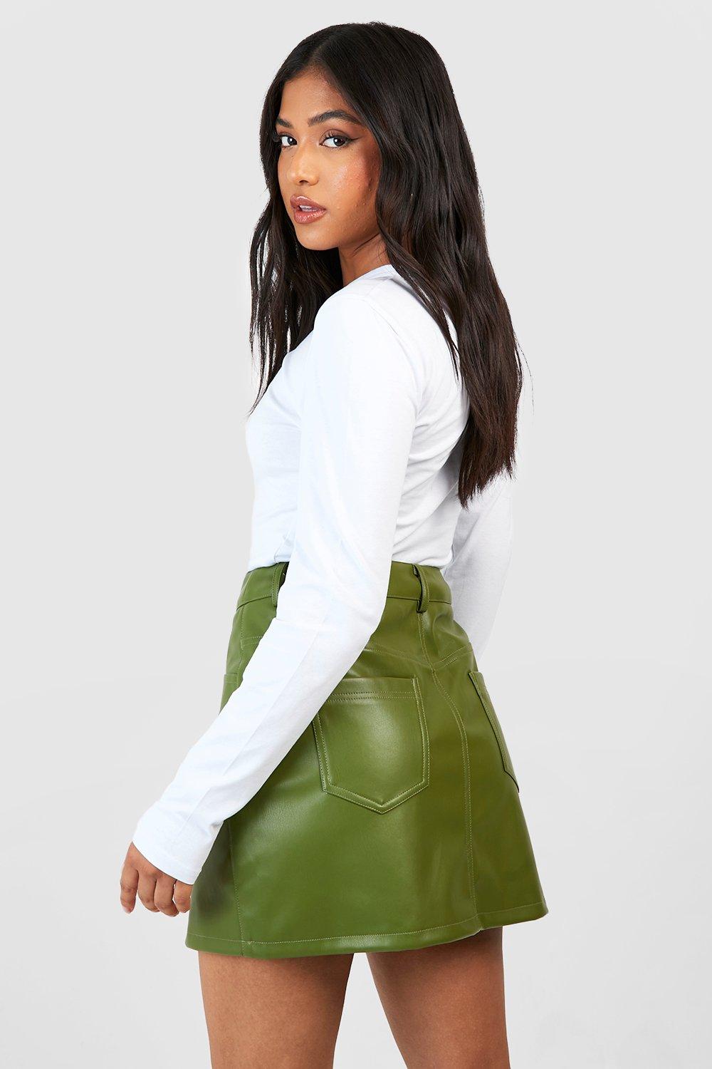 Petite Leather Look High Waisted Mini Skirt
