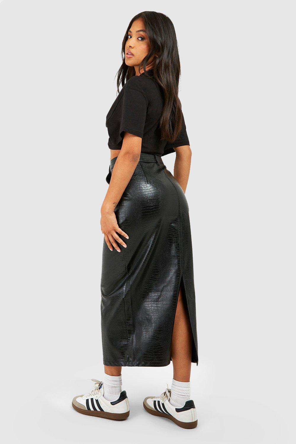 Missguided leather midi skirt sale