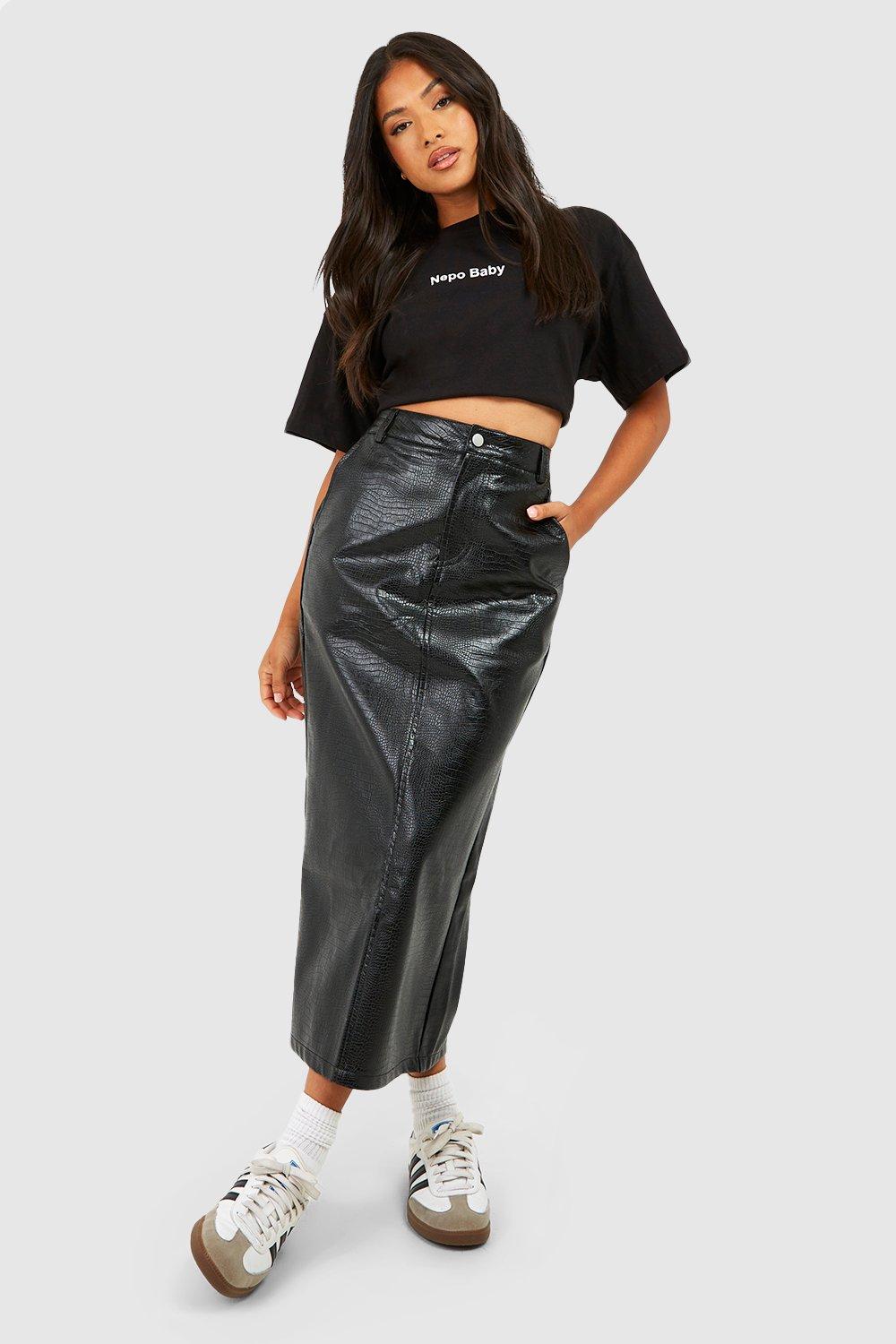 Leather midi skirt petite sale
