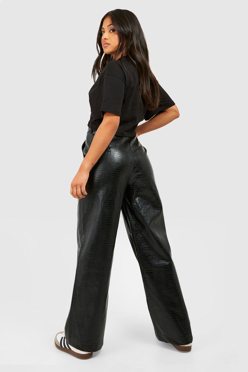 Faux leather straight leg cheap trousers