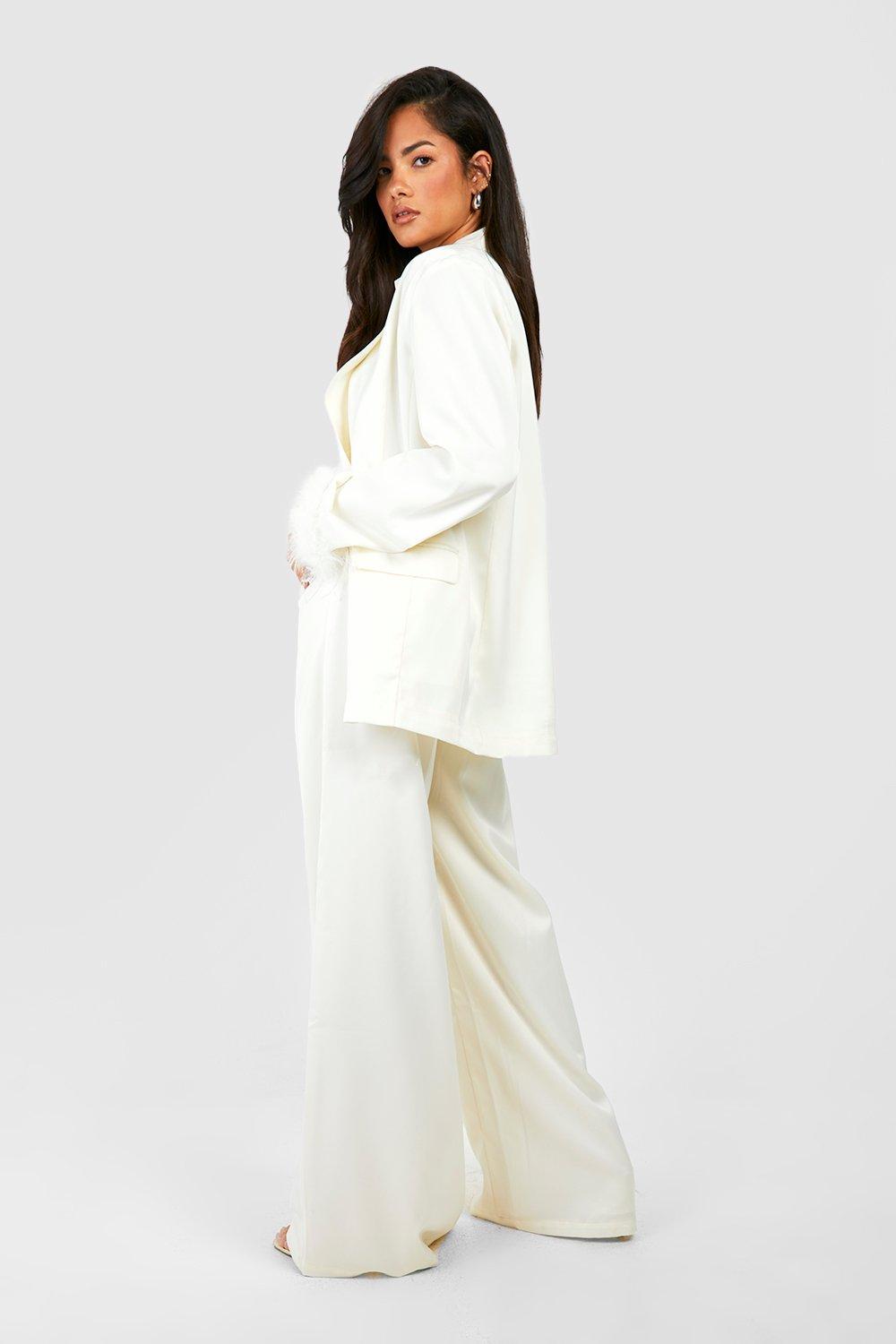 White Wide Leg Satin Pants, Pants