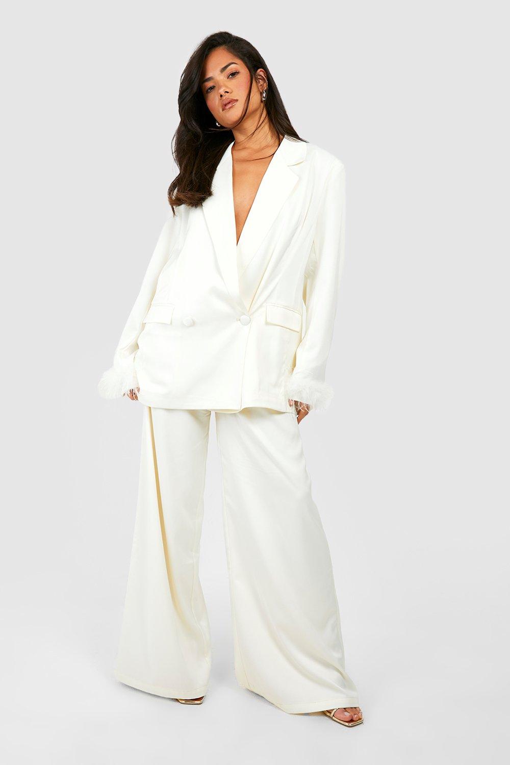 White Wide Leg Satin Pants, Pants