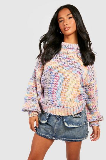 Petite Oversized Multicolor Chunky Knit Sweater lilac