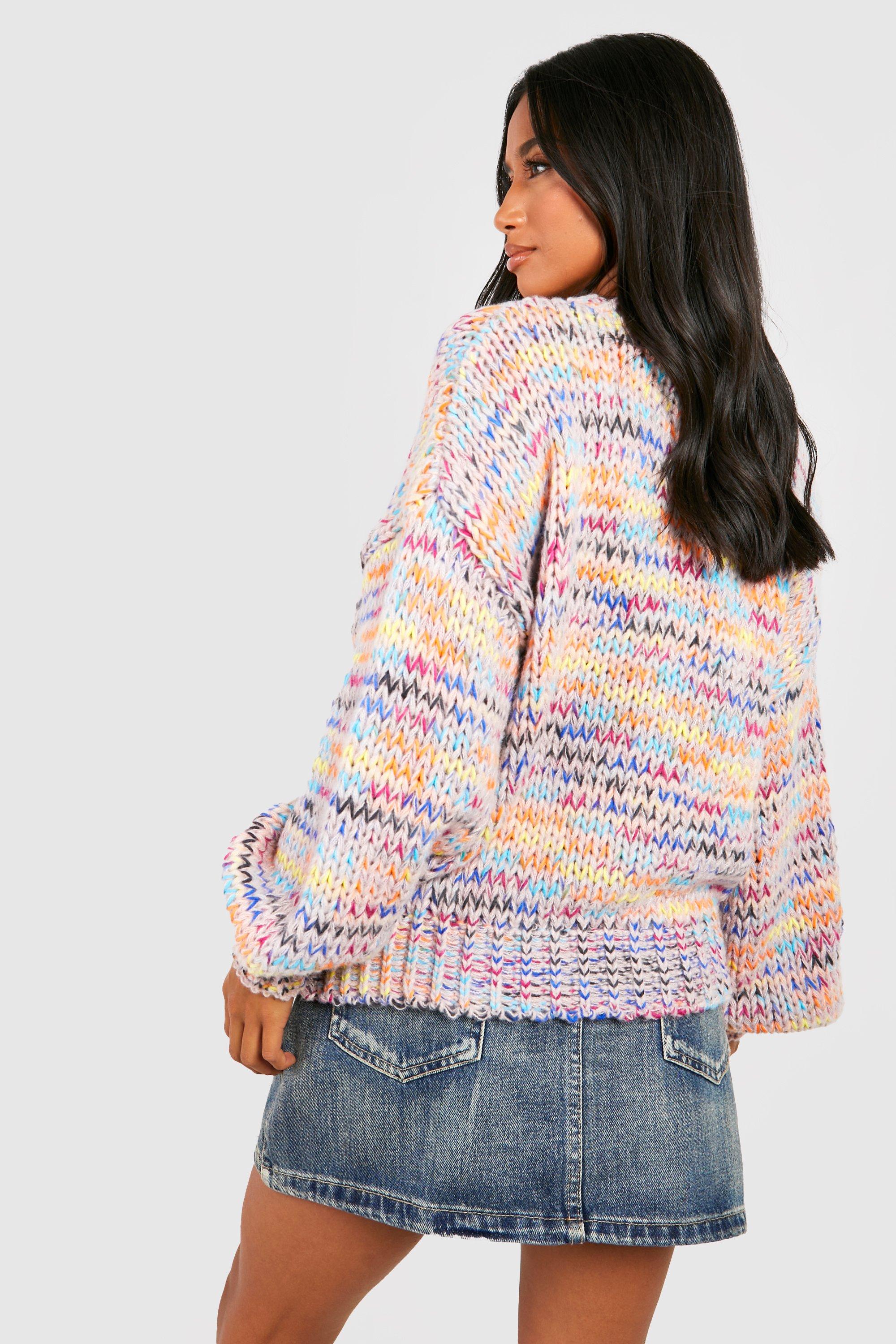 Petite Oversized Multicolor Chunky Knit Sweater | boohoo USA