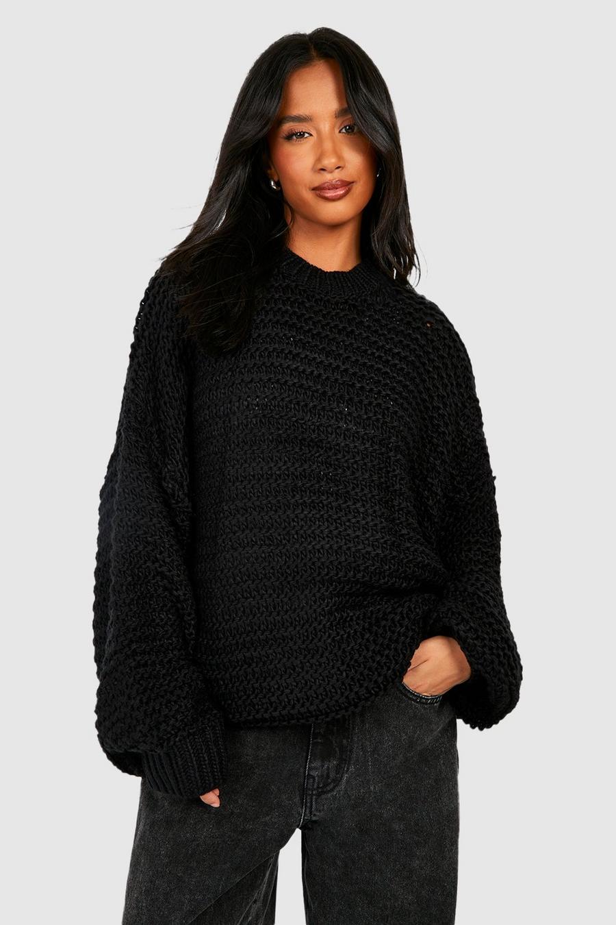 Black Petite Oversize Chunky Knit Sweater image number 1