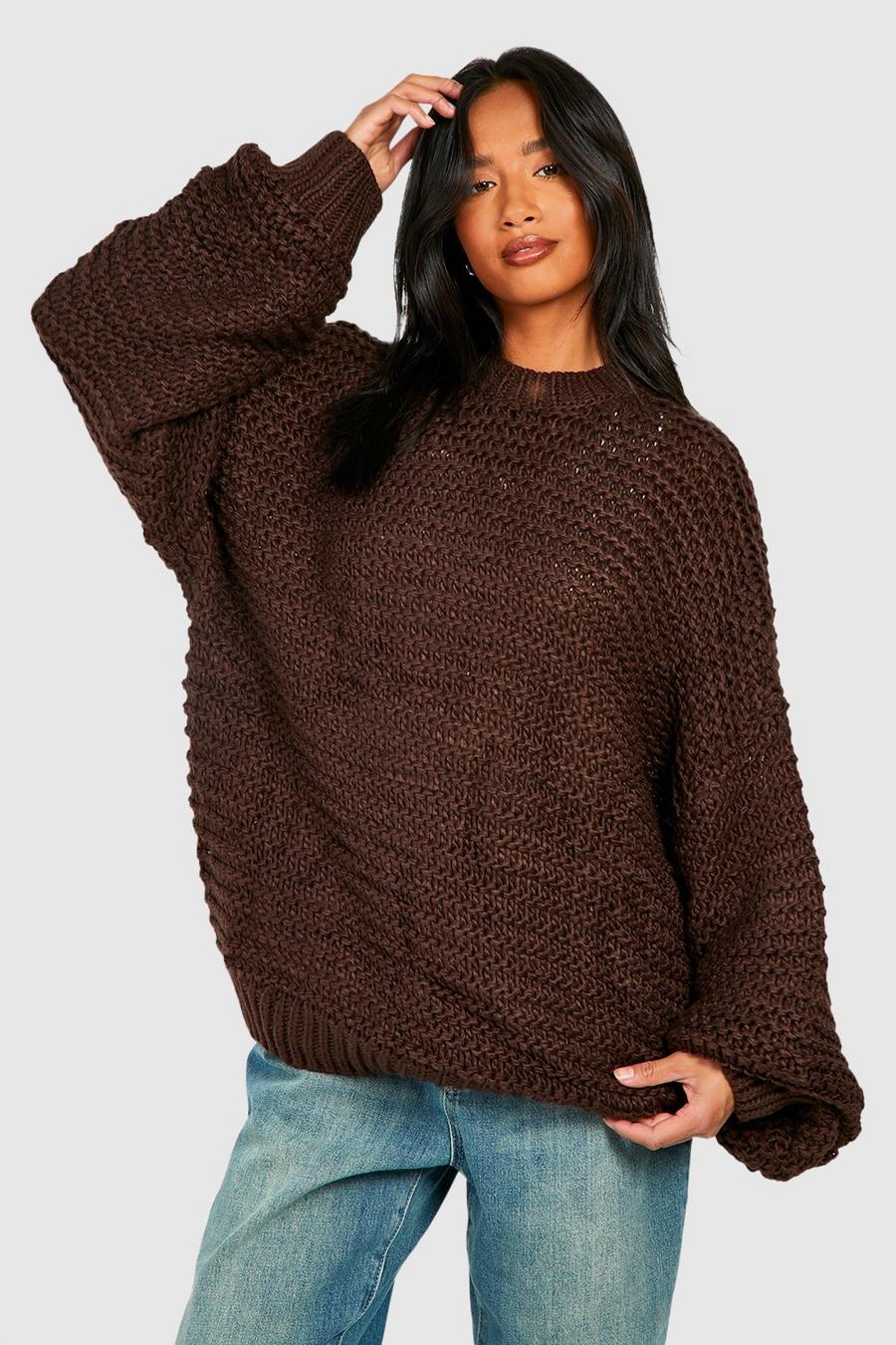 Chocolate Petite Oversize Chunky Knit Sweater image number 1