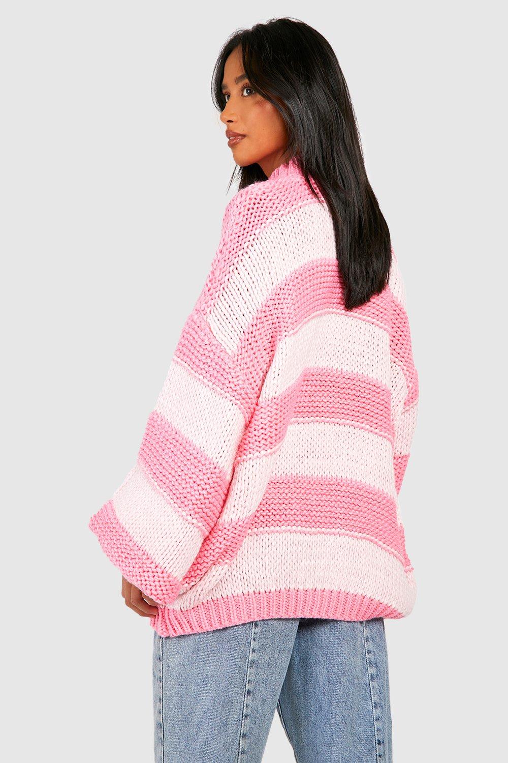 Chunky Striped Knitted Sweater Pink