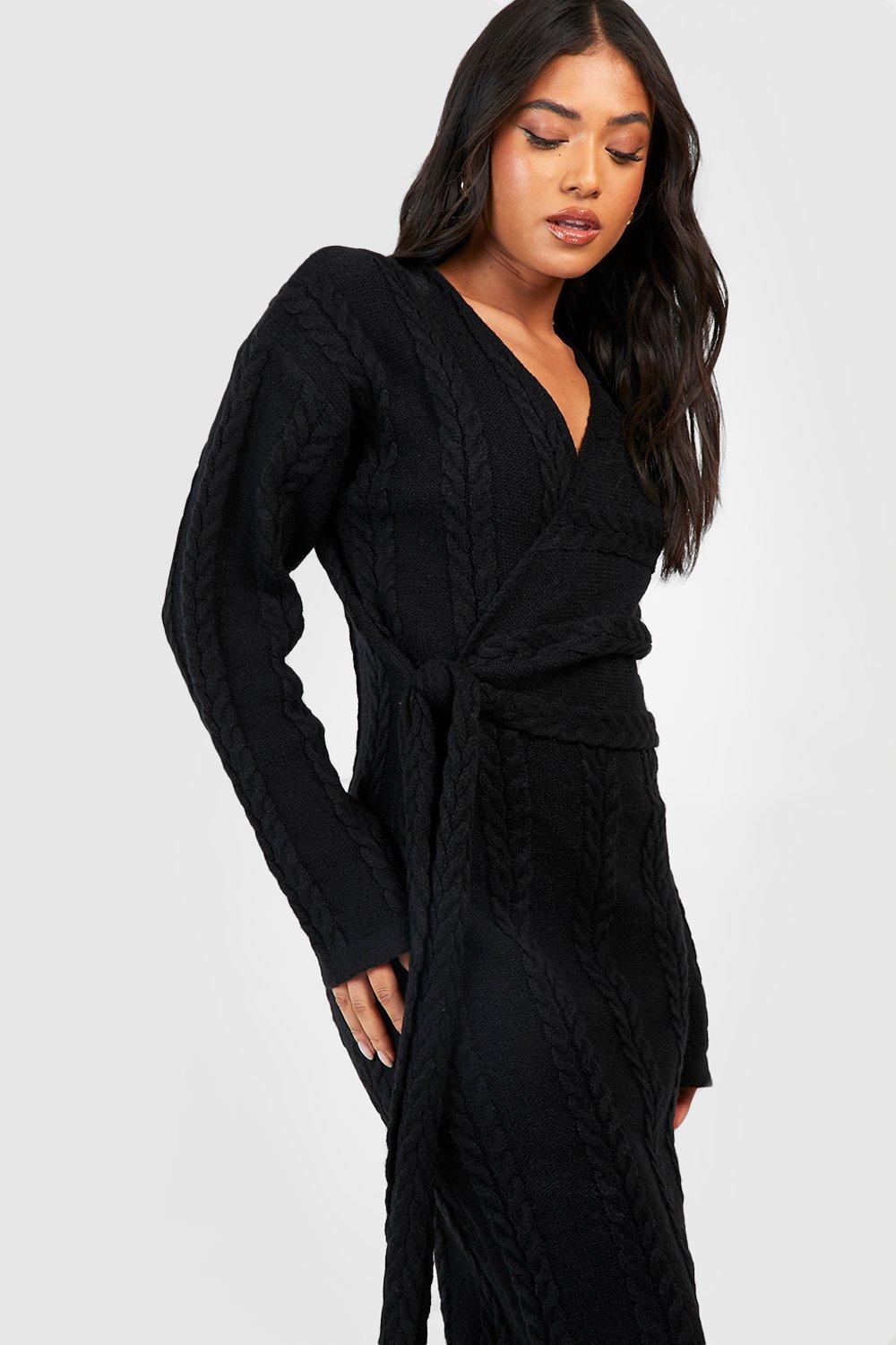 Black knit wrap dress hotsell