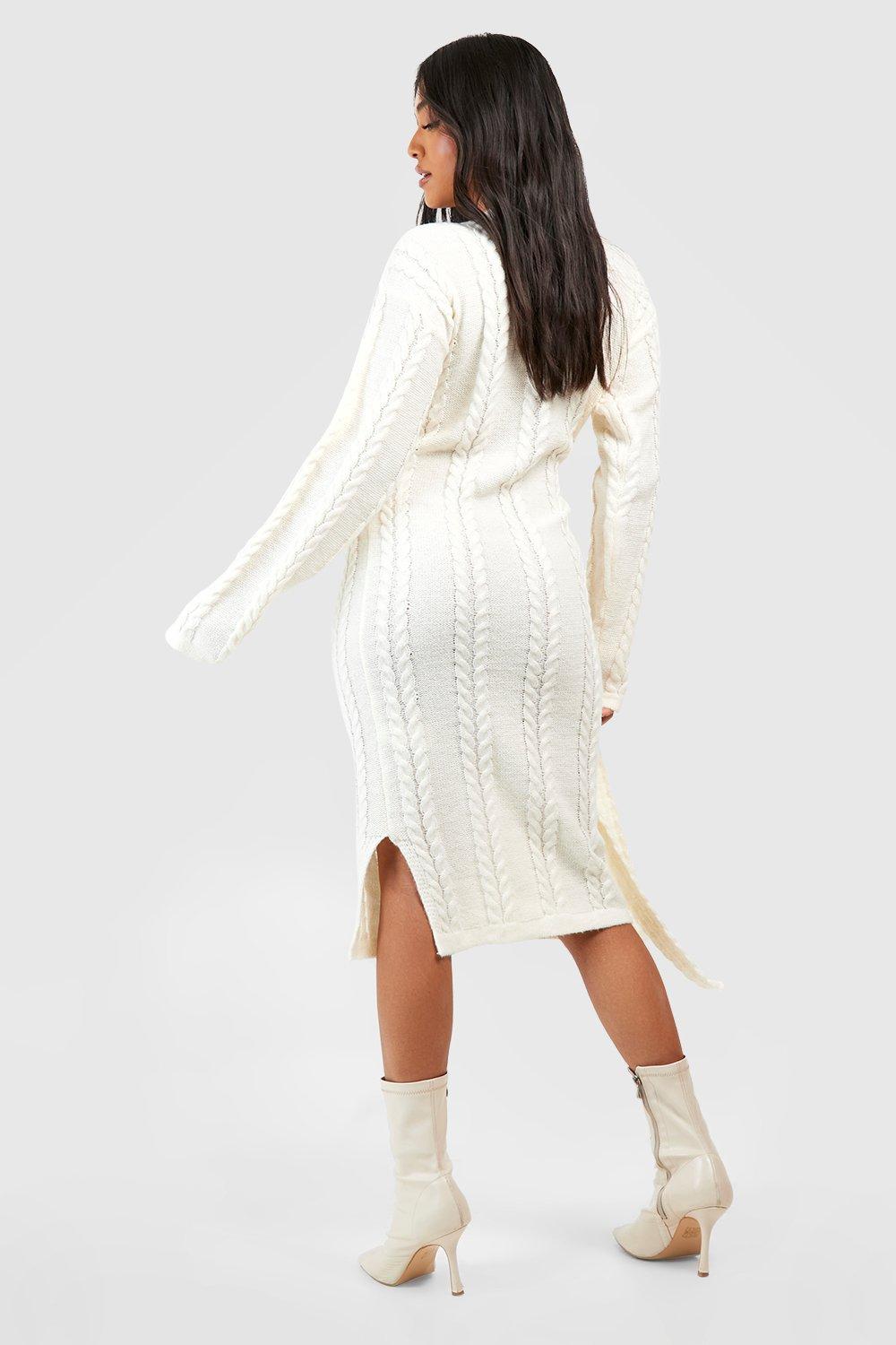 White knit shop wrap dress