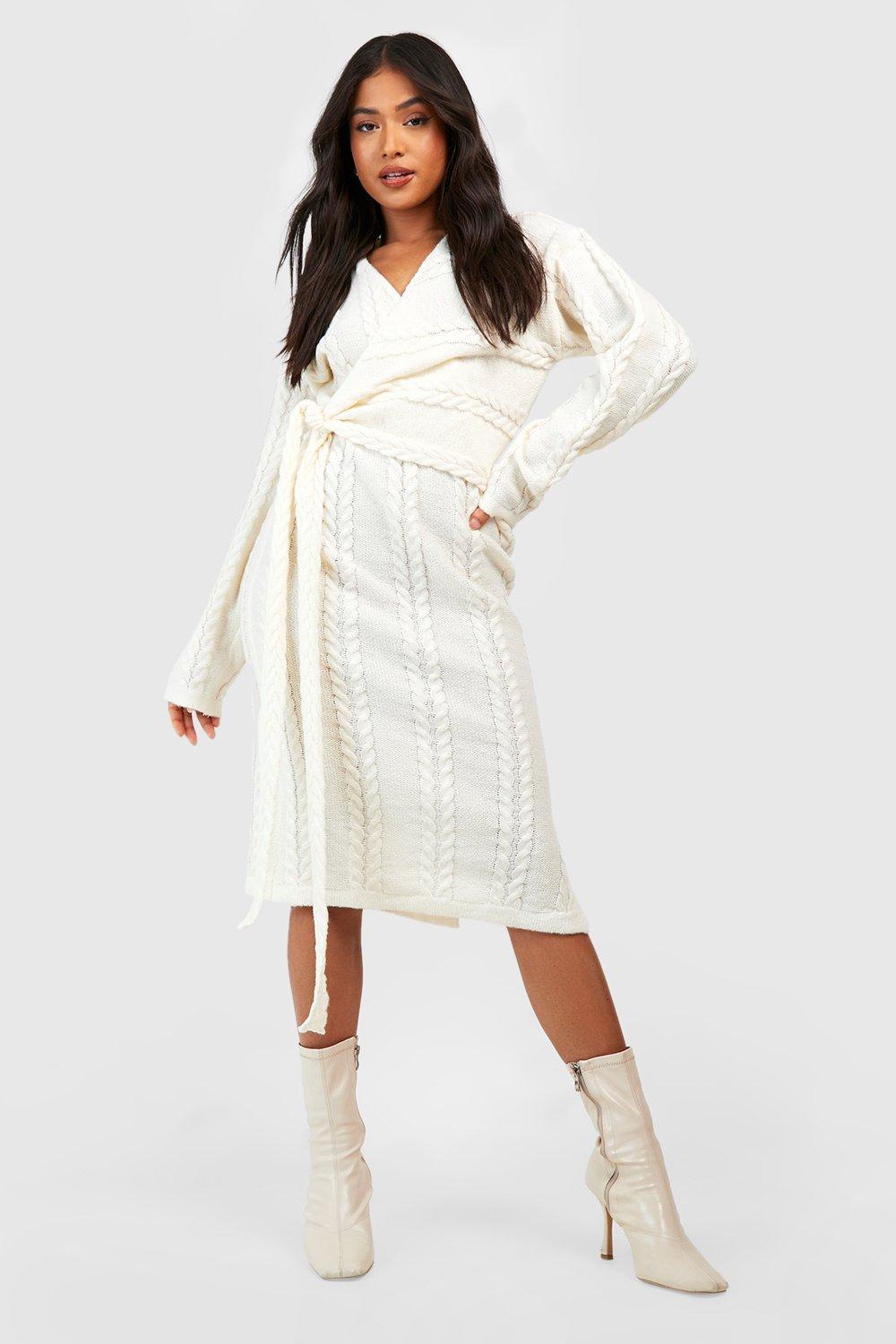 Cream wrap midi dress sale