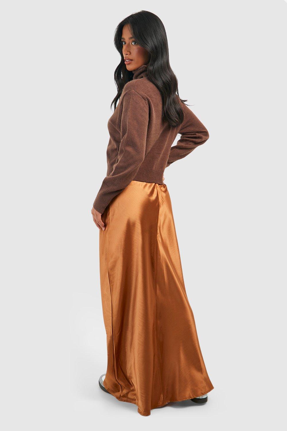 Petite Satin Mix Knitted Turtleneck Maxi Dress